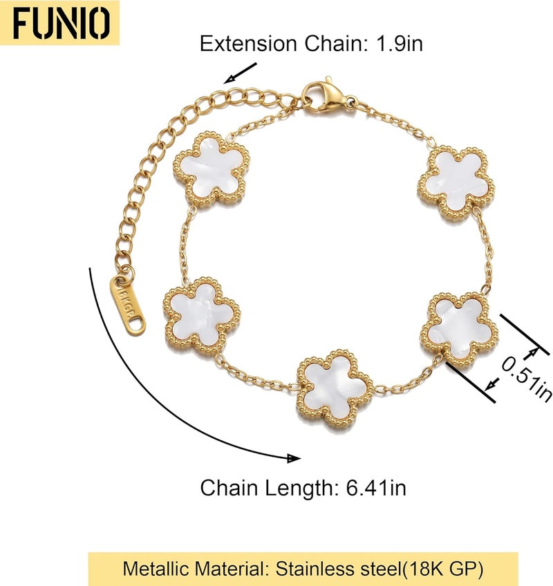 Funio 18K Gold Plated Clover Bracelet Love bangle Set for Women - Stack Friendship Bracelet Lucky Link Bracelets Jewelry Gifts Trendy for Women - Image 2